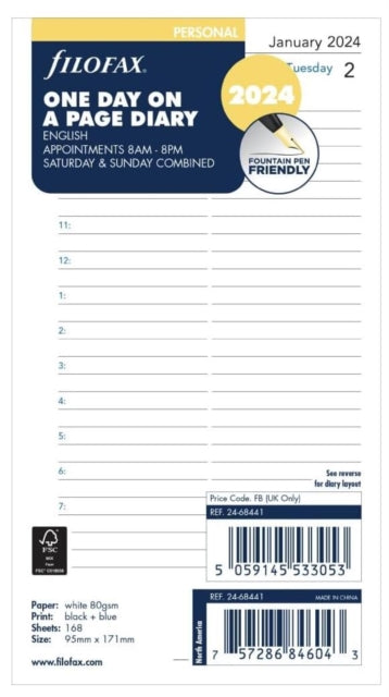 Filofax Personal day per page appointments Diary 2024-'5059145533053