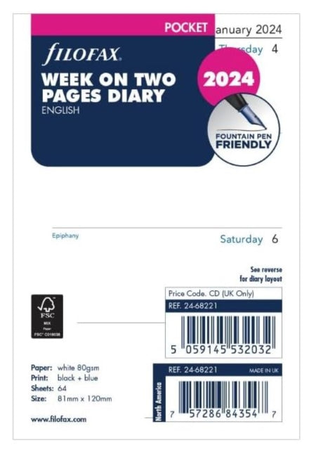 Filofax Pocket Week on two pages Diary 2024-'5059145532032